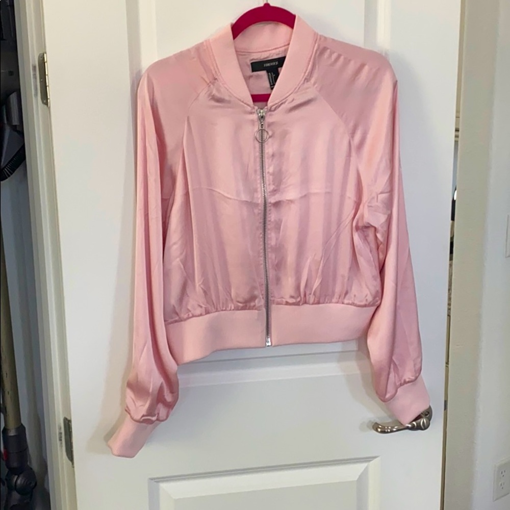Forever 21 light pink satin bomber jacket